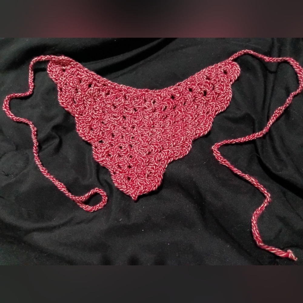 Red and white handmade crochet bandana